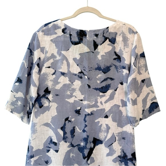 WoolOvers Womens Linen Tunic Dress Blue White Lagenlook Print Pockets Size 10 - Picture 4 of 12